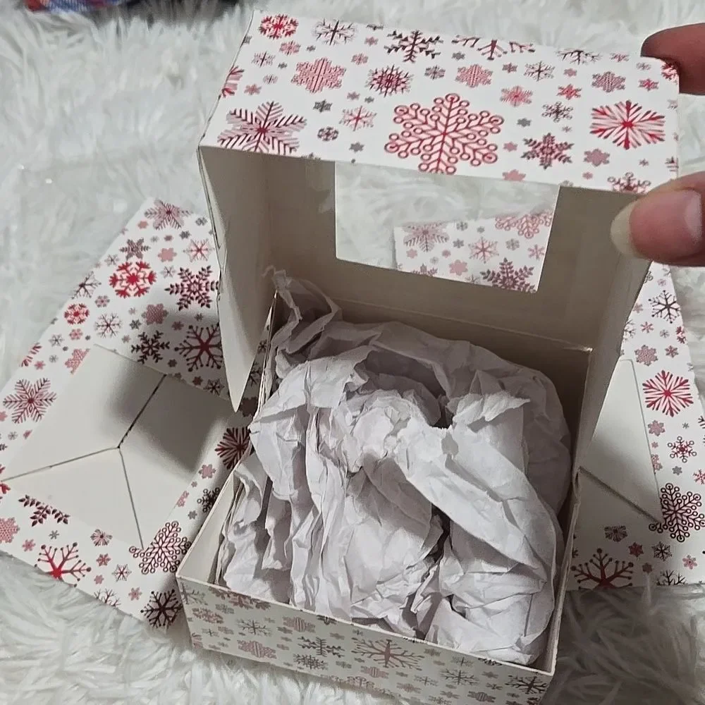 Festive Snowflake Gift Boxes 3 Red White Clear Window Mini